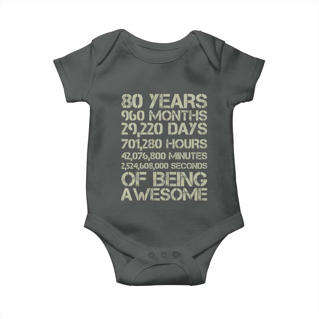Vintage 80th Birthday Gift Baby Onesie 80 Years Of Being Awesome TS12 Dark Heather Print Your Wear