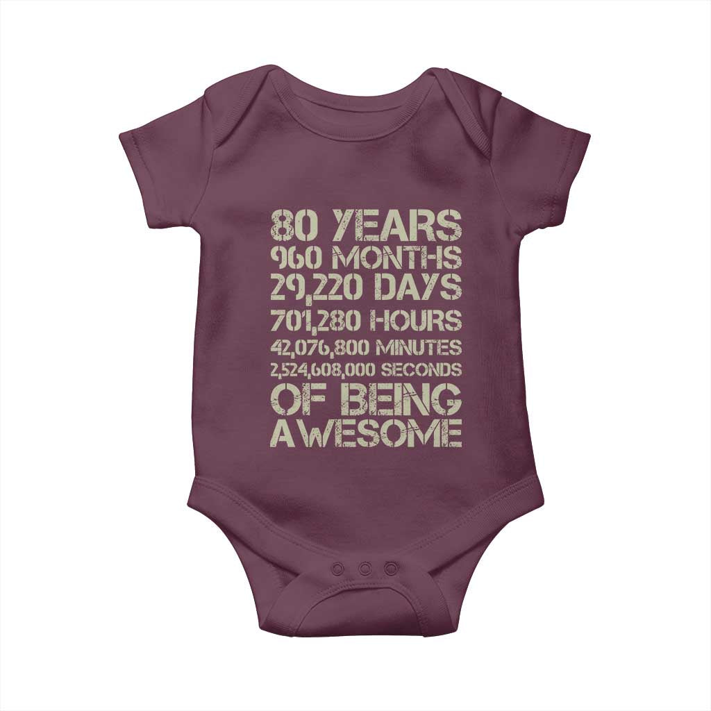 Vintage 80th Birthday Gift Baby Onesie 80 Years Of Being Awesome TS12 Maroon Print Your Wear