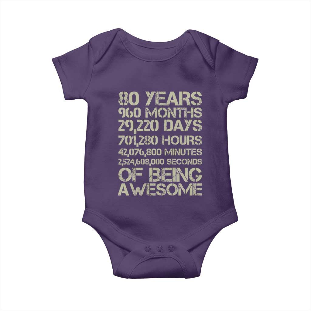 Vintage 80th Birthday Gift Baby Onesie 80 Years Of Being Awesome TS12 Purple Print Your Wear