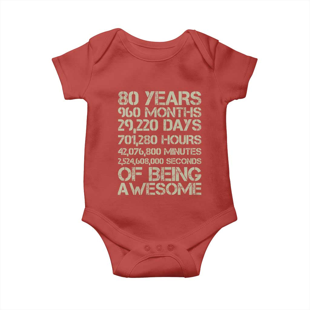 Vintage 80th Birthday Gift Baby Onesie 80 Years Of Being Awesome TS12 Red Print Your Wear