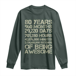 Vintage 80th Birthday Gift Long Sleeve Shirt 80 Years Of Being Awesome TS12 Dark Forest Green Print Your Wear