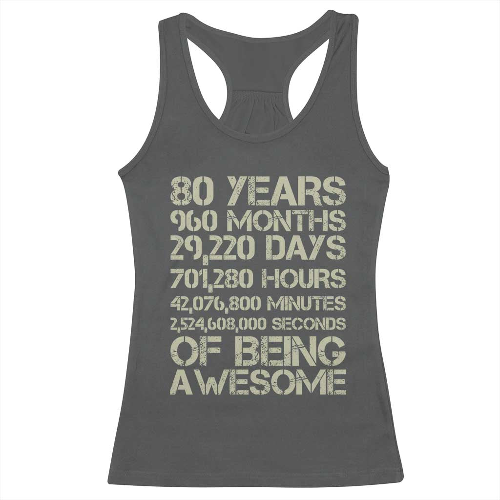 Vintage 80th Birthday Gift Racerback Tank Top 80 Years Of Being Awesome TS12 Dark Heather Print Your Wear