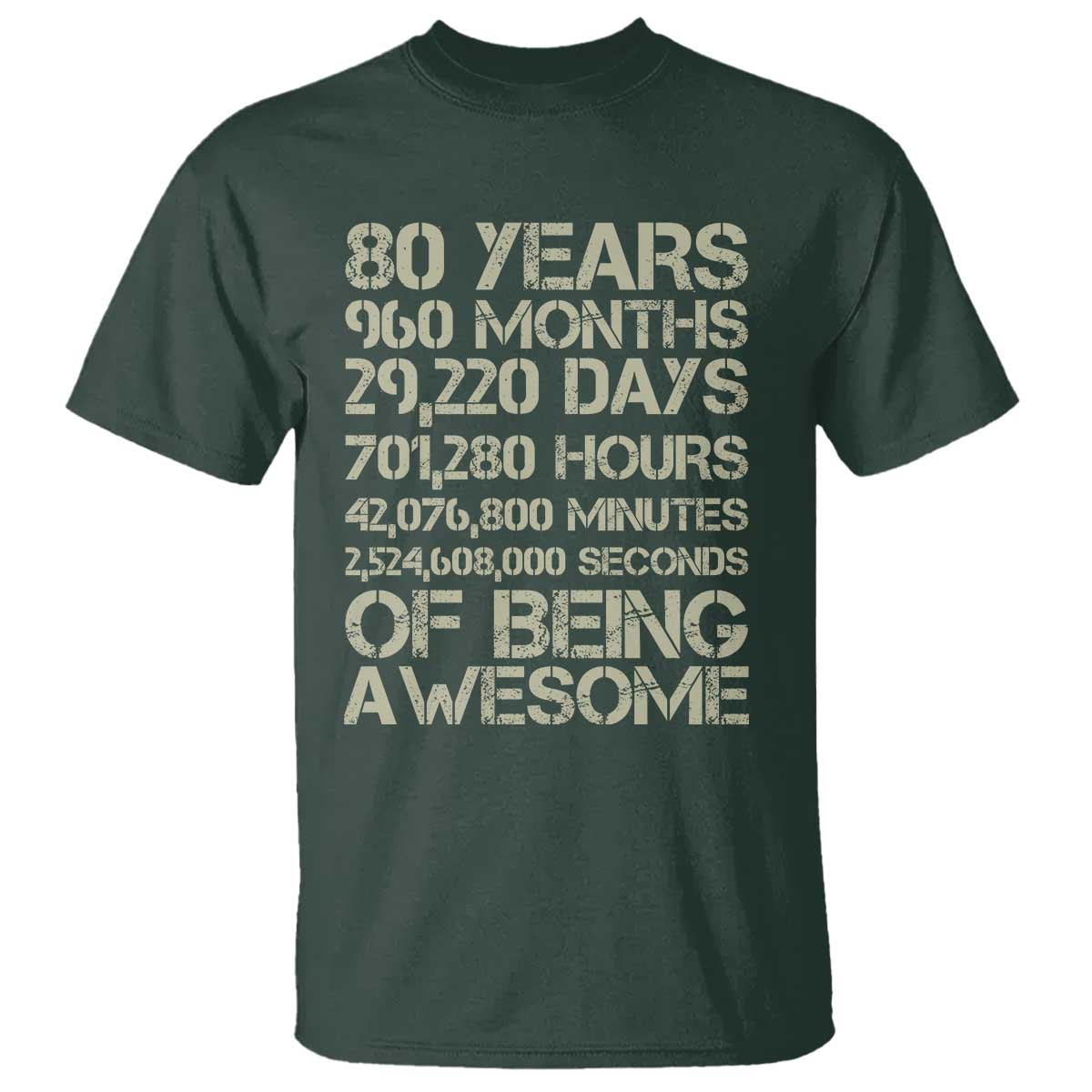 Vintage 80th Birthday Gift T Shirt 80 Years Of Being Awesome TS12 Dark Forest Green Print Your Wear