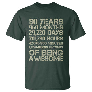 Vintage 80th Birthday Gift T Shirt 80 Years Of Being Awesome TS12 Dark Forest Green Print Your Wear