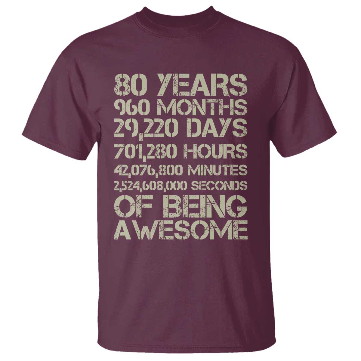 Vintage 80th Birthday Gift T Shirt 80 Years Of Being Awesome TS12 Maroon Print Your Wear