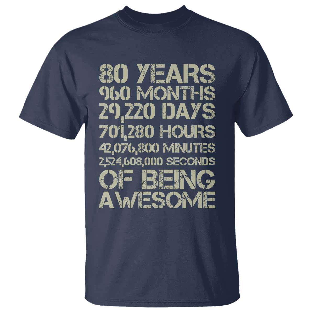 Vintage 80th Birthday Gift T Shirt 80 Years Of Being Awesome TS12 Navy Print Your Wear