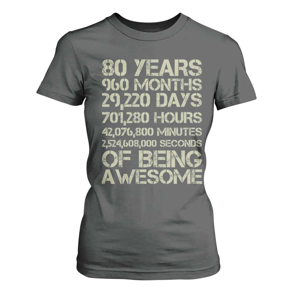 Vintage 80th Birthday Gift T Shirt For Women 80 Years Of Being Awesome TS12 Dark Heather Print Your Wear