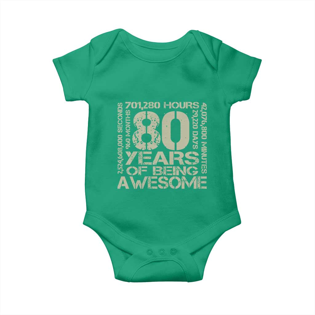 80th Milestone Birthday Baby Onesie 80 Years Of Being Awesome TS12 Irish Green Print Your Wear