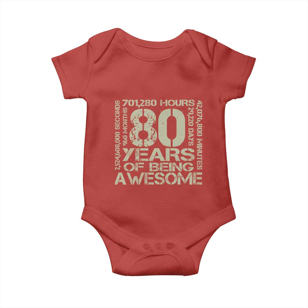 80th Milestone Birthday Baby Onesie 80 Years Of Being Awesome TS12 Red Print Your Wear