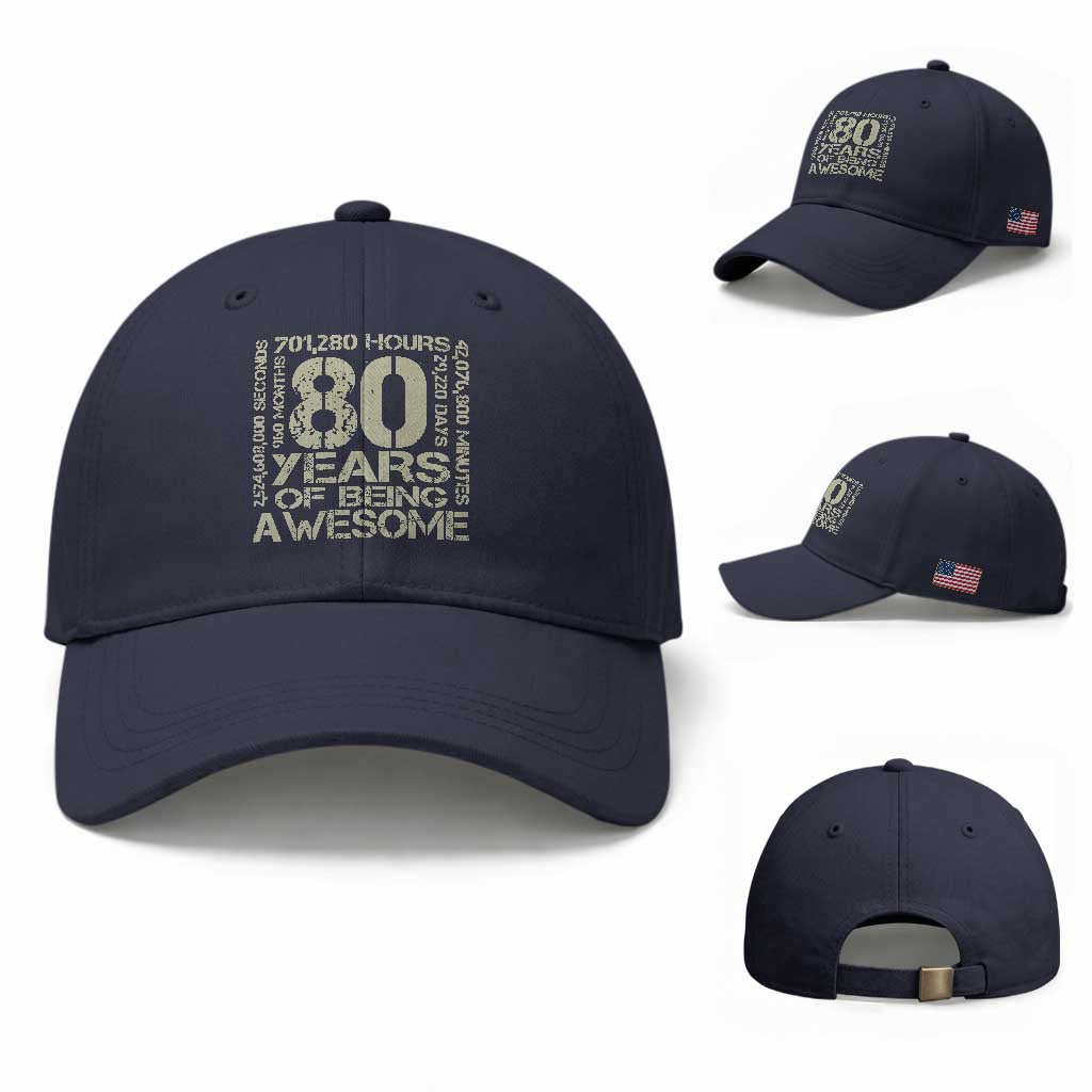 80th Milestone Birthday Baseball Cap 80 Years Of Being Awesome TS12 Baseball Cap Universal Fit Navy Print Your Wear