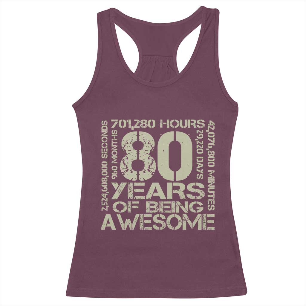 80th Milestone Birthday Racerback Tank Top 80 Years Of Being Awesome TS12 Maroon Print Your Wear