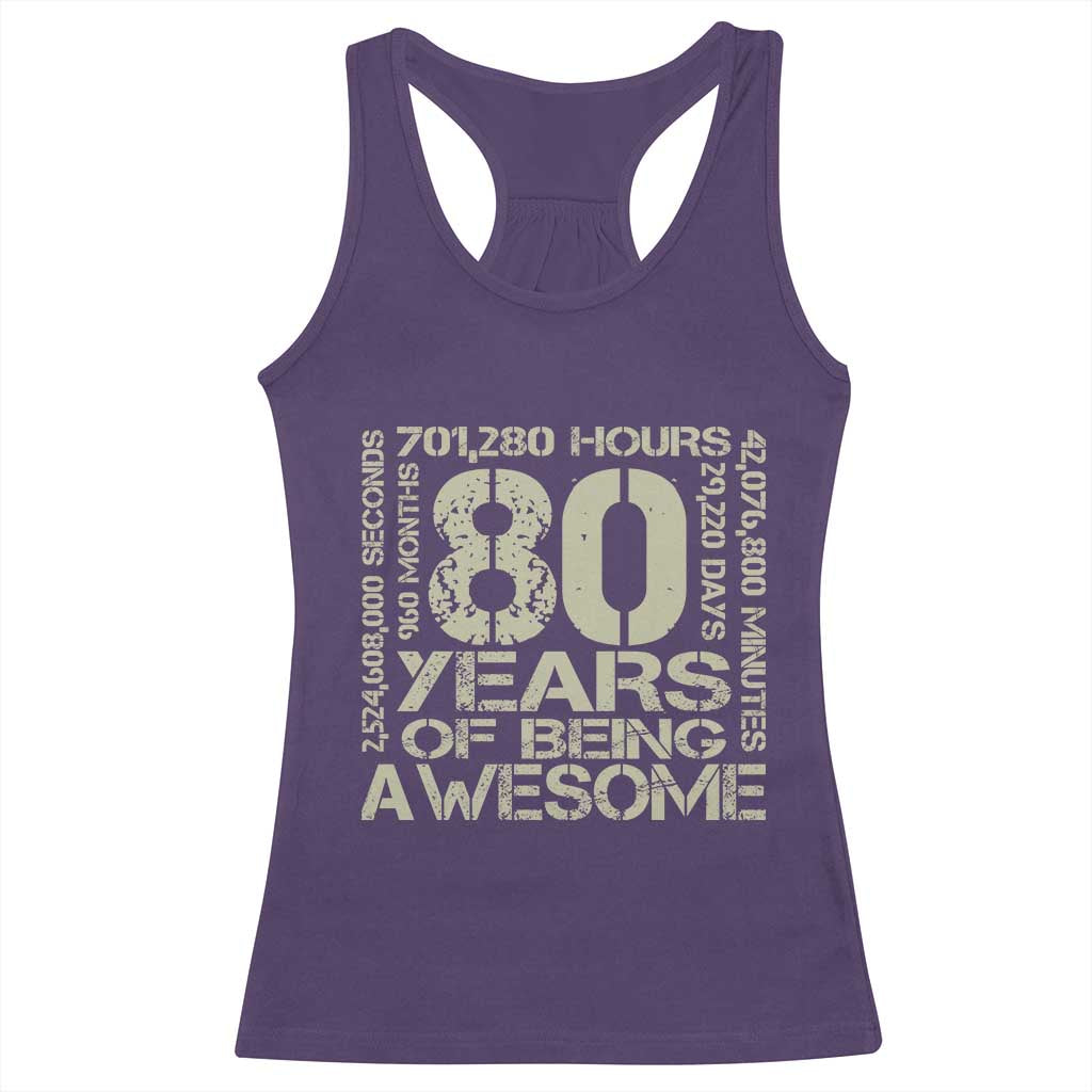 80th Milestone Birthday Racerback Tank Top 80 Years Of Being Awesome TS12 Purple Print Your Wear