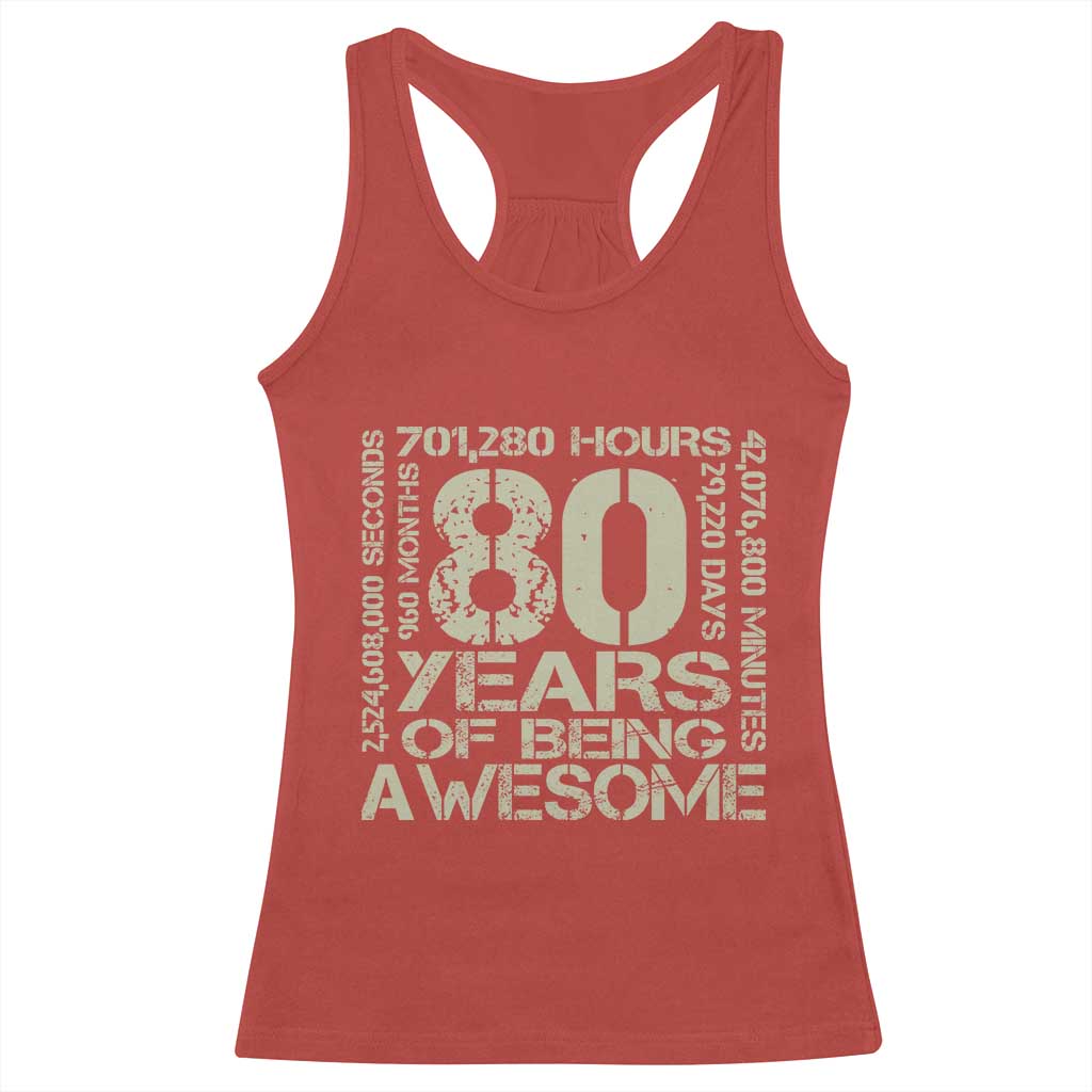 80th Milestone Birthday Racerback Tank Top 80 Years Of Being Awesome TS12 Red Print Your Wear
