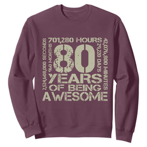 80th Milestone Birthday Sweatshirt 80 Years Of Being Awesome TS12 Maroon Print Your Wear