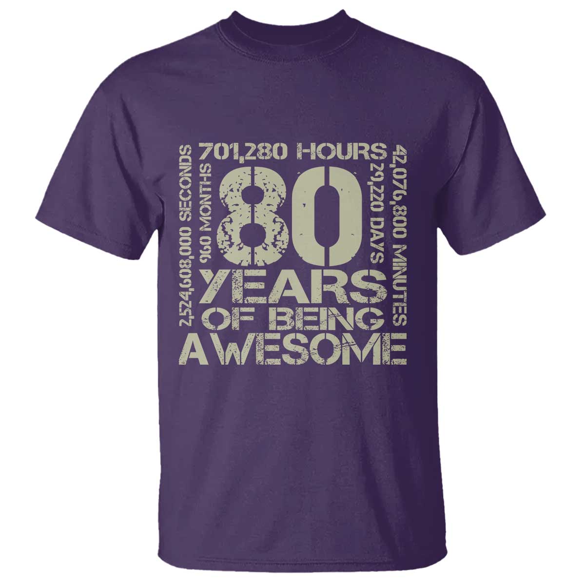 80th Milestone Birthday T Shirt 80 Years Of Being Awesome TS12 Purple Print Your Wear