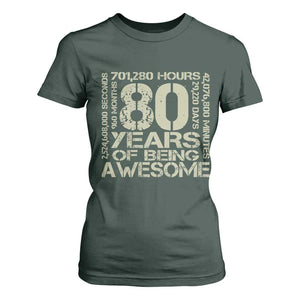 80th Milestone Birthday T Shirt For Women 80 Years Of Being Awesome TS12 Dark Forest Green Print Your Wear