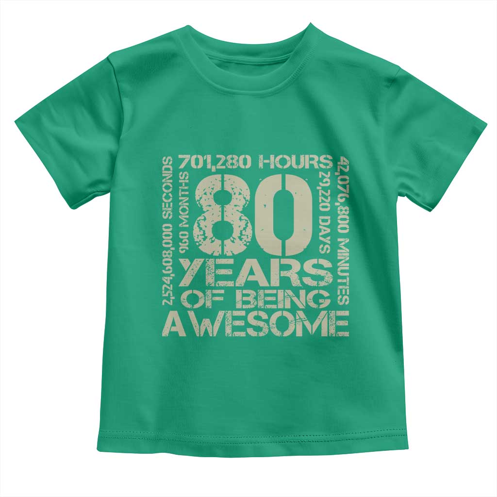 80th Milestone Birthday Toddler T Shirt 80 Years Of Being Awesome TS12 Irish Green Print Your Wear