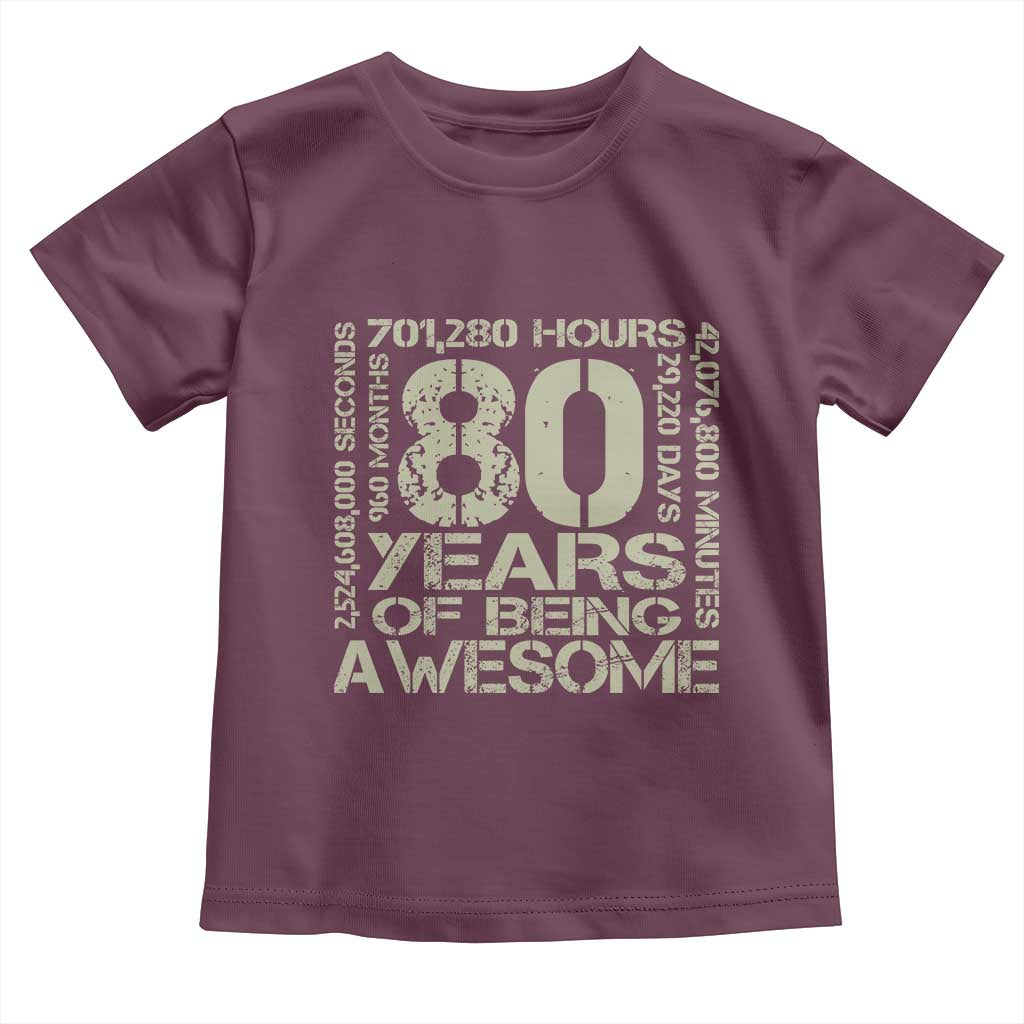 80th Milestone Birthday Toddler T Shirt 80 Years Of Being Awesome TS12 Maroon Print Your Wear