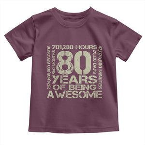 80th Milestone Birthday Toddler T Shirt 80 Years Of Being Awesome TS12 Maroon Print Your Wear