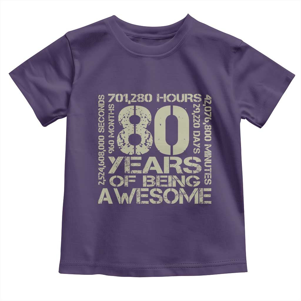 80th Milestone Birthday Toddler T Shirt 80 Years Of Being Awesome TS12 Purple Print Your Wear