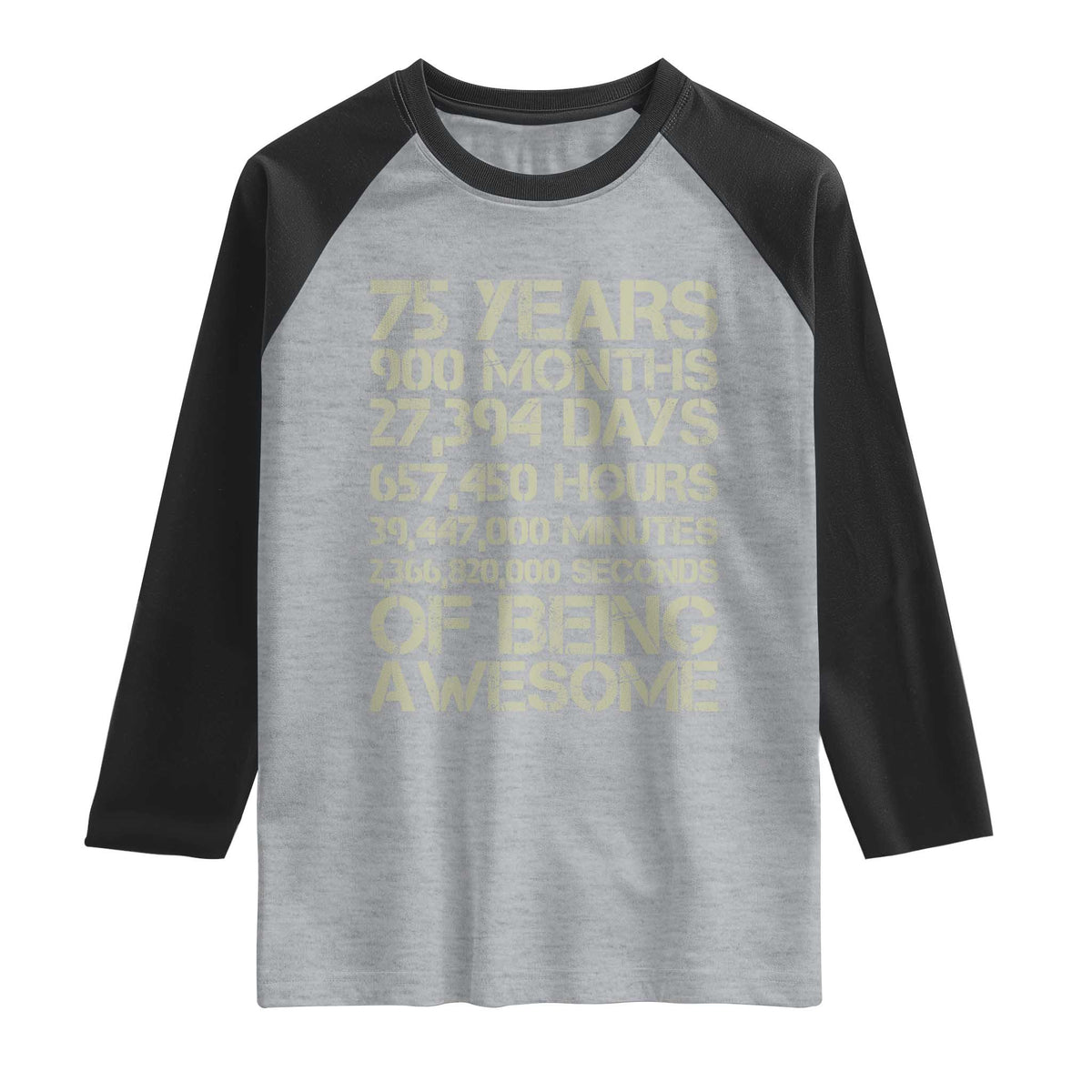 Vintage 75th Milestone Birthday Raglan Shirt 75 Years Of Being Awesome TS12 Heather Gray Black Print Your Wear
