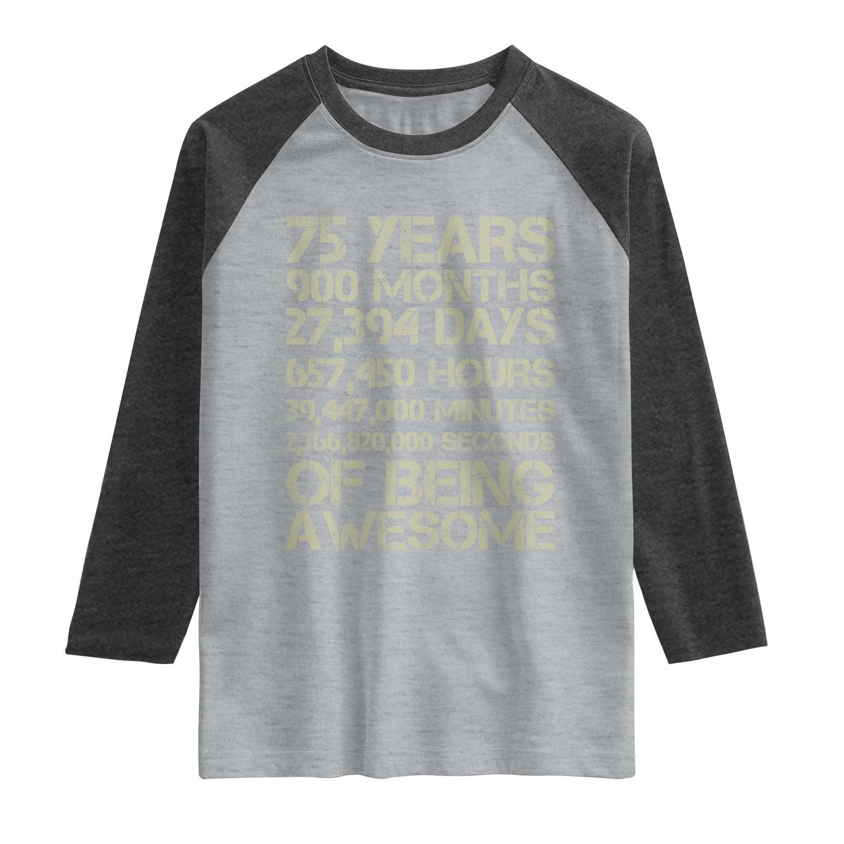 Vintage 75th Milestone Birthday Raglan Shirt 75 Years Of Being Awesome TS12 Heather Gray Heather Charcoal Print Your Wear