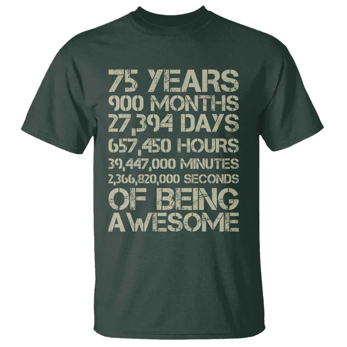 Vintage 75th Milestone Birthday T Shirt 75 Years Of Being Awesome TS12 Dark Forest Green Print Your Wear