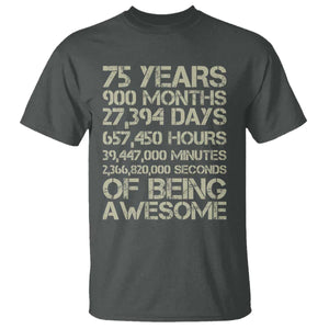 Vintage 75th Milestone Birthday T Shirt 75 Years Of Being Awesome TS12 Dark Heather Print Your Wear