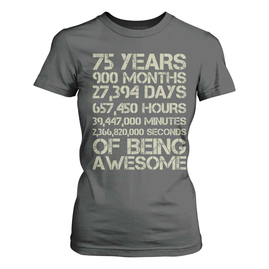 Vintage 75th Milestone Birthday T Shirt For Women 75 Years Of Being Awesome TS12 Dark Heather Print Your Wear