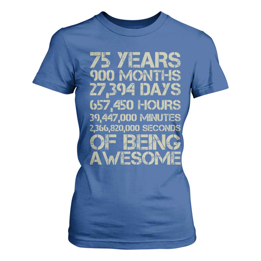Vintage 75th Milestone Birthday T Shirt For Women 75 Years Of Being Awesome TS12 Royal Blue Print Your Wear
