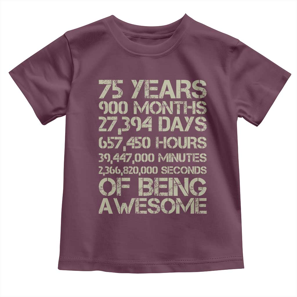 Vintage 75th Milestone Birthday Toddler T Shirt 75 Years Of Being Awesome TS12 Maroon Print Your Wear