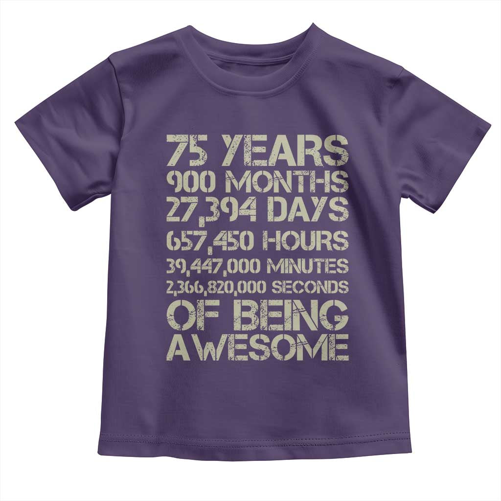 Vintage 75th Milestone Birthday Toddler T Shirt 75 Years Of Being Awesome TS12 Purple Print Your Wear