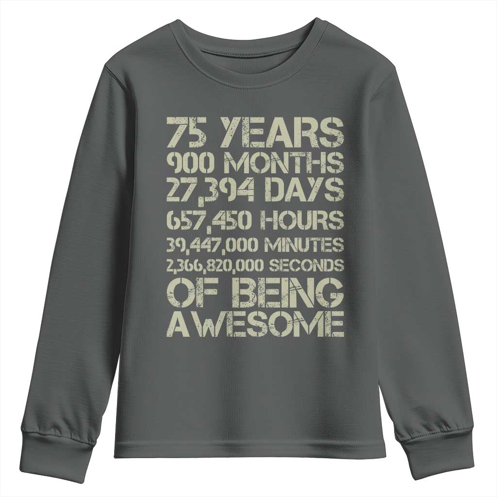 Vintage 75th Milestone Birthday Youth Sweatshirt 75 Years Of Being Awesome TS12 Dark Heather Print Your Wear