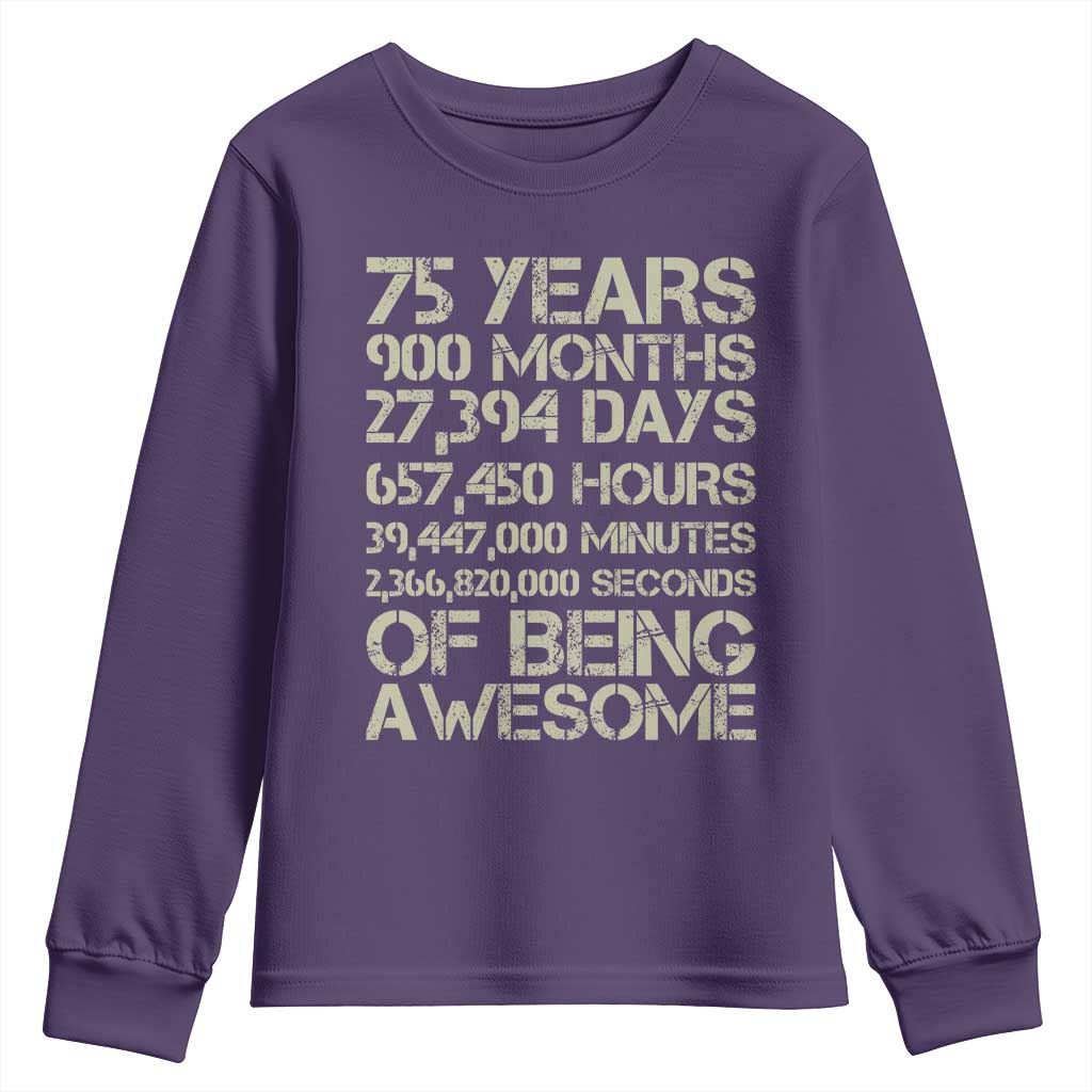 Vintage 75th Milestone Birthday Youth Sweatshirt 75 Years Of Being Awesome TS12 Purple Print Your Wear