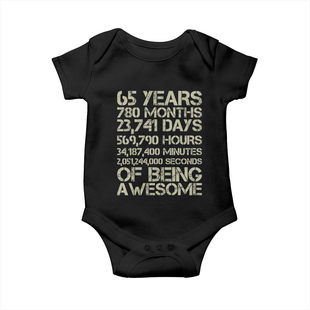 65th Milestone Birthday Gift Baby Onesie 65 Years Of Being Awesome TS12 Black Print Your Wear