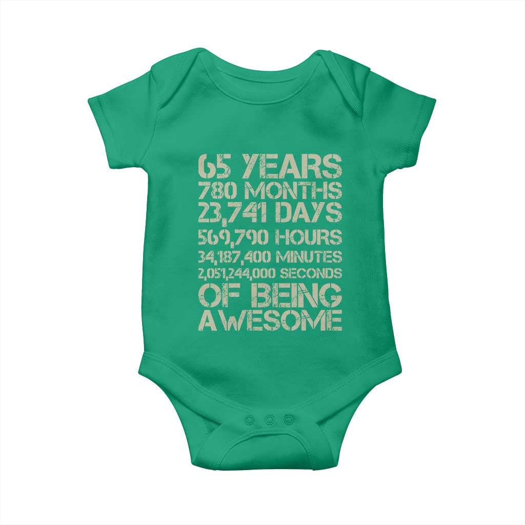 65th Milestone Birthday Gift Baby Onesie 65 Years Of Being Awesome TS12 Irish Green Print Your Wear