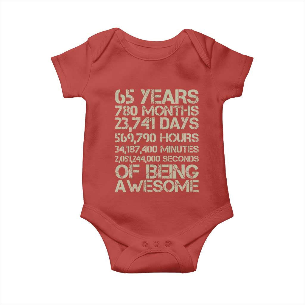 65th Milestone Birthday Gift Baby Onesie 65 Years Of Being Awesome TS12 Red Print Your Wear