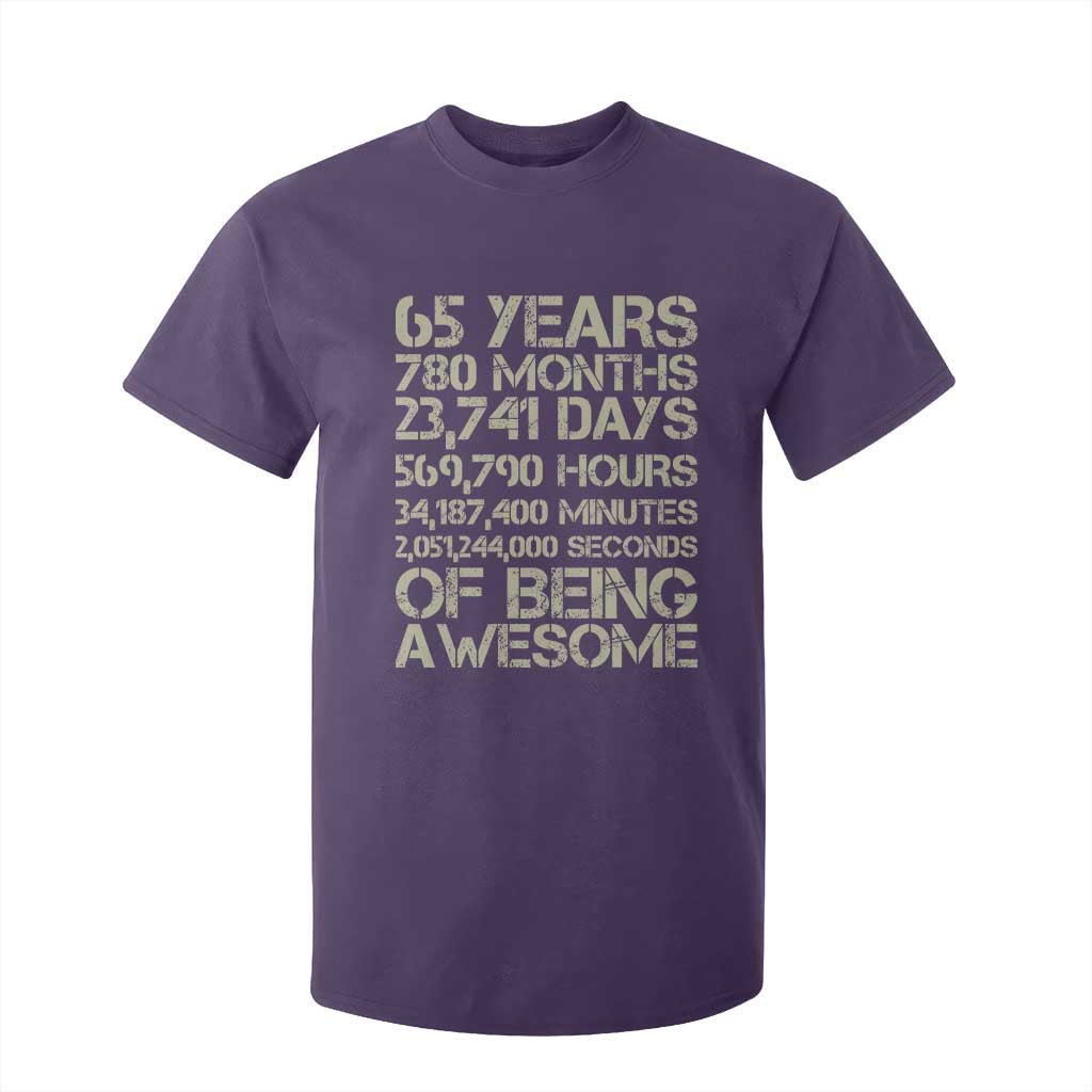 65th Milestone Birthday Gift T Shirt For Kid 65 Years Of Being Awesome TS12 Purple Print Your Wear