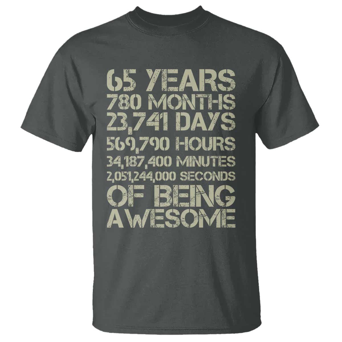 65th Milestone Birthday Gift T Shirt 65 Years Of Being Awesome TS12 Dark Heather Print Your Wear