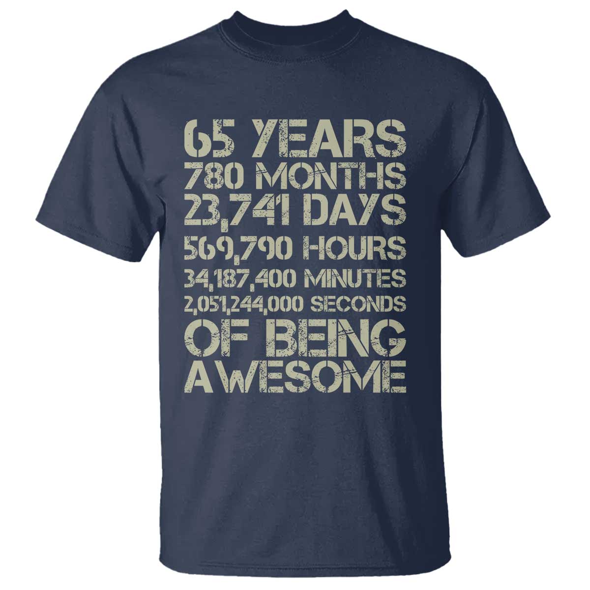 65th Milestone Birthday Gift T Shirt 65 Years Of Being Awesome TS12 Navy Print Your Wear