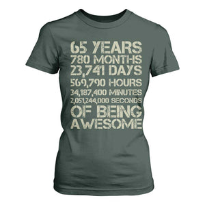 65th Milestone Birthday Gift T Shirt For Women 65 Years Of Being Awesome TS12 Dark Forest Green Print Your Wear