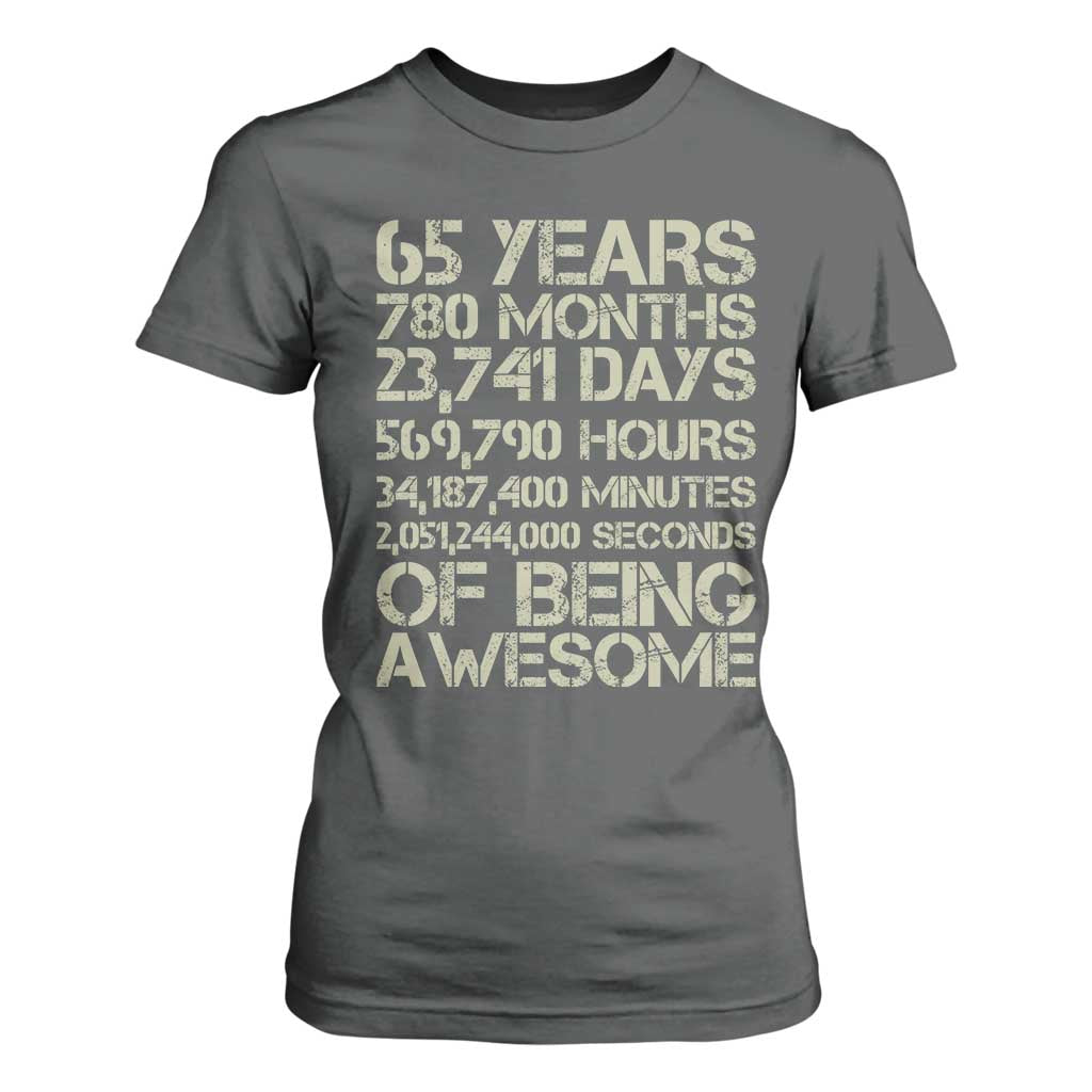 65th Milestone Birthday Gift T Shirt For Women 65 Years Of Being Awesome TS12 Dark Heather Print Your Wear