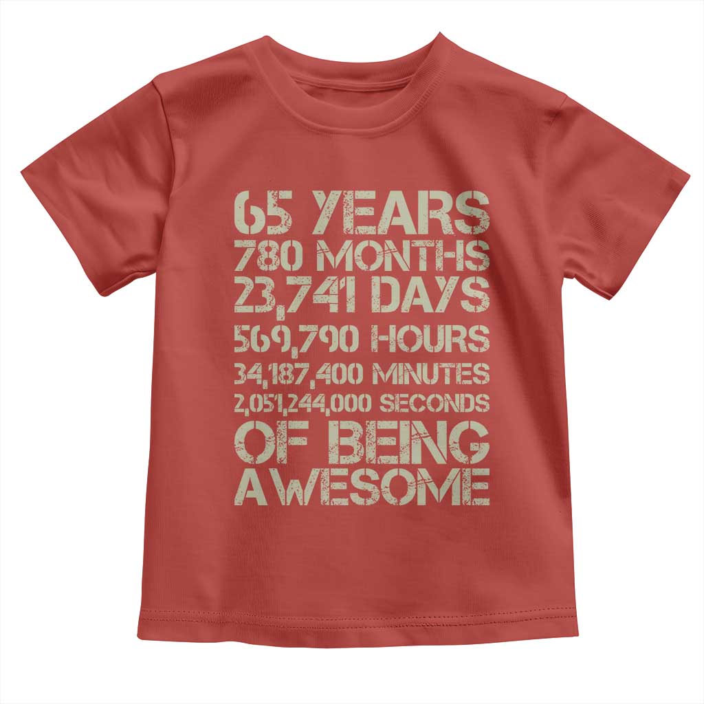 65th Milestone Birthday Gift Toddler T Shirt 65 Years Of Being Awesome TS12 Red Print Your Wear