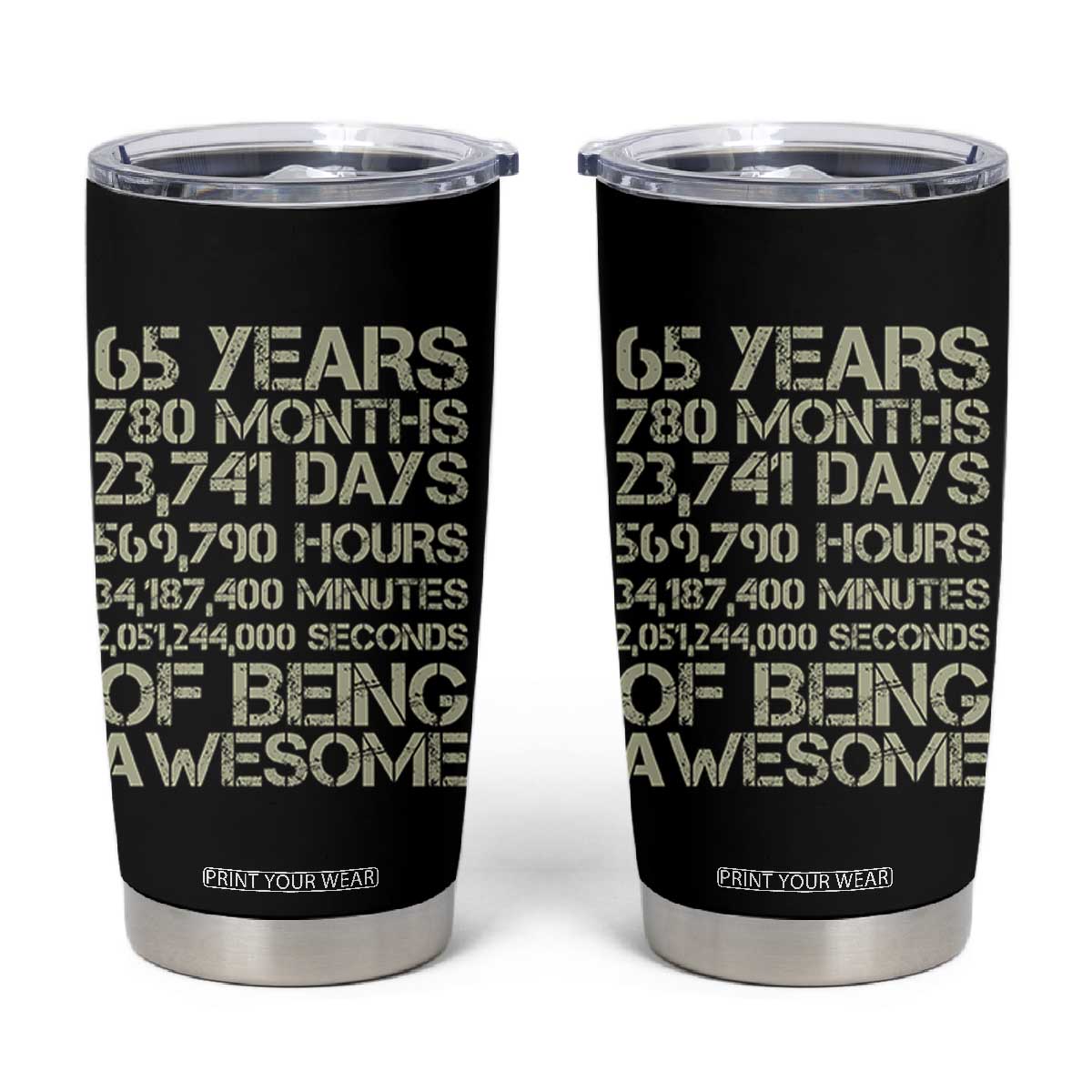 65th Milestone Birthday Gift Tumbler Cup 65 Years Of Being Awesome TS12 Black Print Your Wear