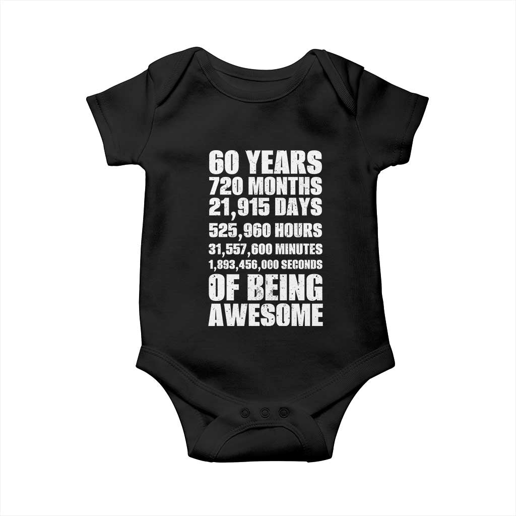 Cheers To 60 Years Birthday Baby Onesie Sixty Years Of Awesome TS12 Black Print Your Wear