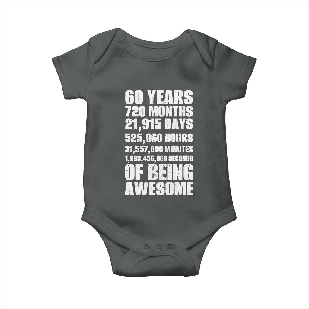 Cheers To 60 Years Birthday Baby Onesie Sixty Years Of Awesome TS12 Dark Heather Print Your Wear
