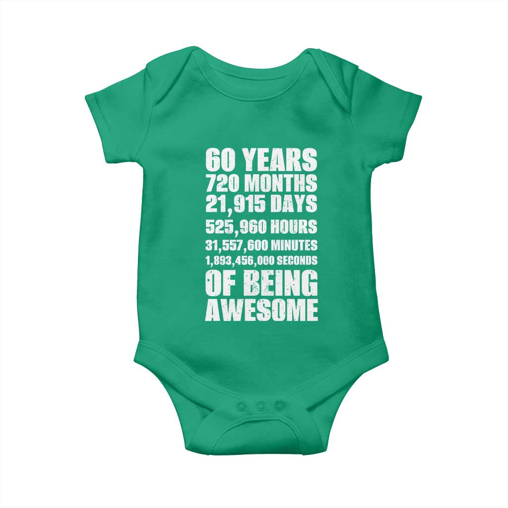 Cheers To 60 Years Birthday Baby Onesie Sixty Years Of Awesome TS12 Irish Green Print Your Wear