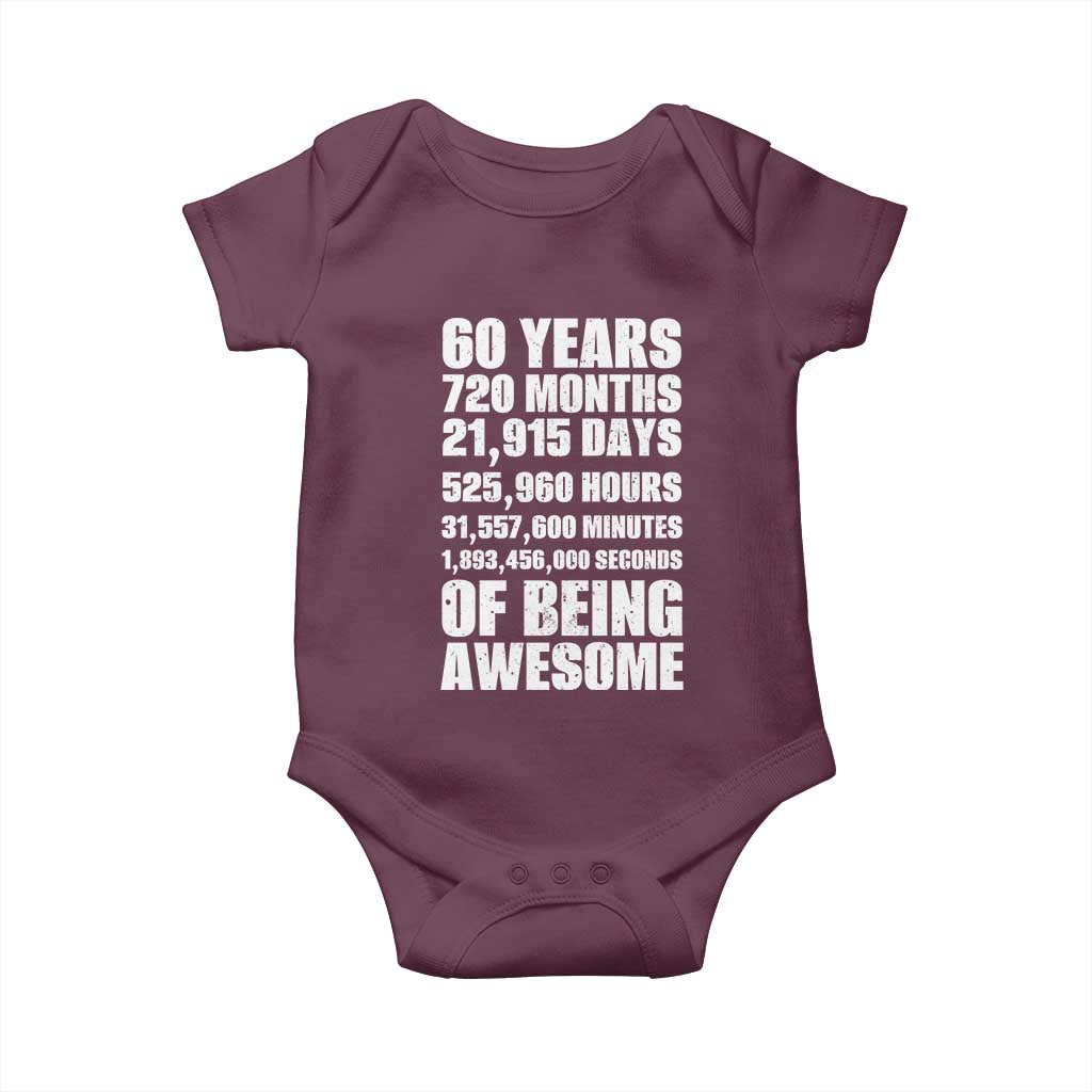 Cheers To 60 Years Birthday Baby Onesie Sixty Years Of Awesome TS12 Maroon Print Your Wear