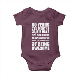 Cheers To 60 Years Birthday Baby Onesie Sixty Years Of Awesome TS12 Maroon Print Your Wear