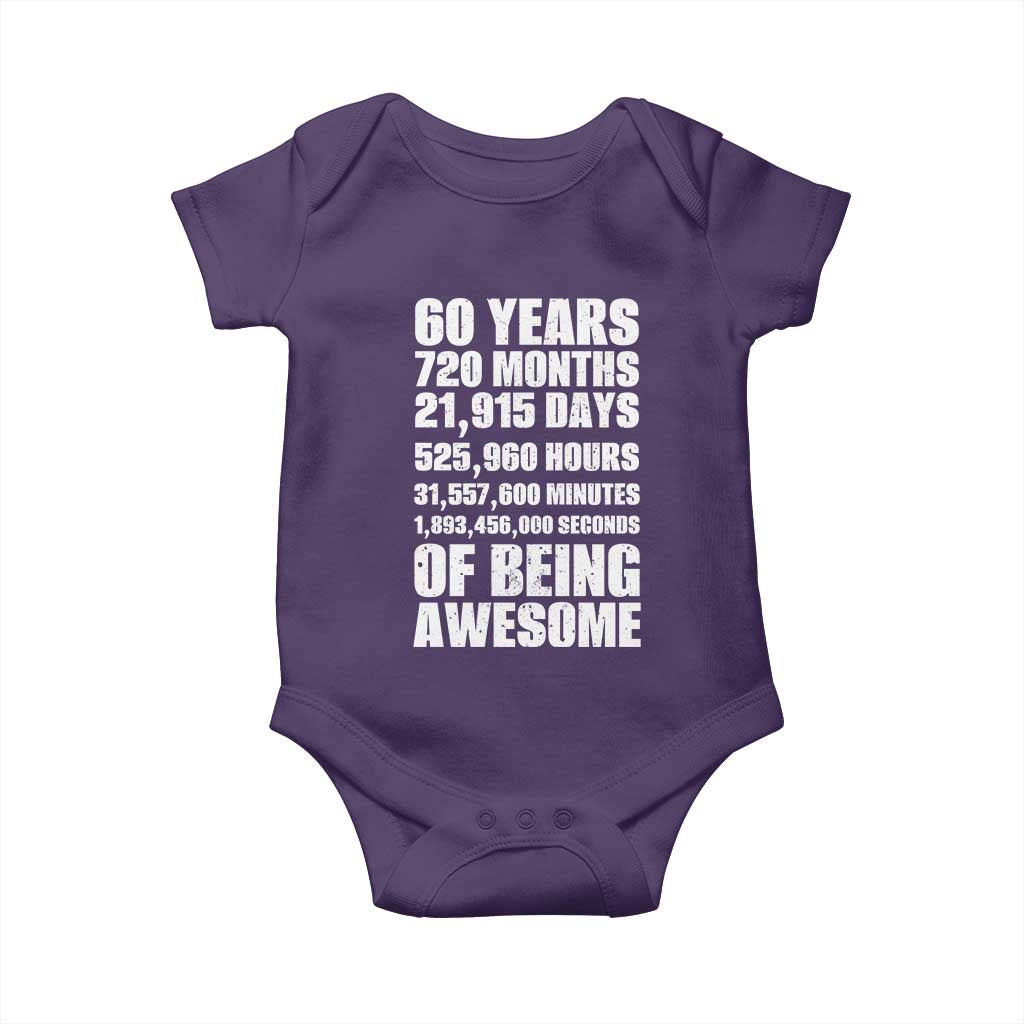Cheers To 60 Years Birthday Baby Onesie Sixty Years Of Awesome TS12 Purple Print Your Wear